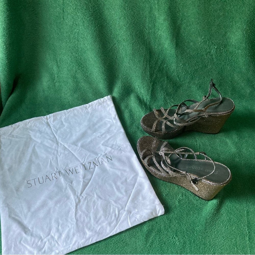 Stuart Weitzman Glittering Gold Wedge Heels
